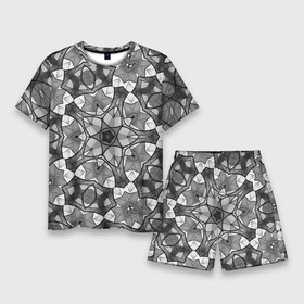 Мужской костюм с шортами 3D с принтом Черно белый геометрический мозаичный узор в Курске,  |  | geometric   pattern | mosaic | геометрический узор | мозаика | серый | черно белый