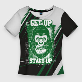 Женская футболка 3D Slim с принтом Голова злой гориллы в Курске,  |  | gorilla | голова обезьяны | горилла | злая горилла | обезьяна