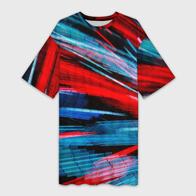 Платье-футболка 3D с принтом Неоновые прерывающиеся линии  Красный и голубой в Курске,  |  | abstraction | art | artwork | colorful | colors | neon | surrealism | абстракция | арт | искусство | краски | линии | лучи | неон | разноцветный | сюрреализм | цвета