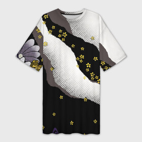 Платье-футболка 3D с принтом JAPAN PATTERN в Курске,  |  | без лишнего | дизайн кимоно | кимоно | на каждый день | на лето | узор | узоры | цветок | цветочки | цветы | черно белый паттерн | япония | японские узоры | японский орнамент | японский паттерн
