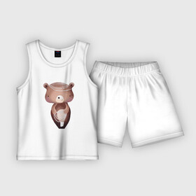Детская пижама с шортами хлопок с принтом Медведица в бусах в Курске,  |  | bear | бусы | медведица | медведь | мишка | плюшевый