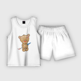 Детская пижама с шортами хлопок с принтом Мишка с кисточкой в Курске,  |  | кисточка | медведь | медвежонок | мишка | художник