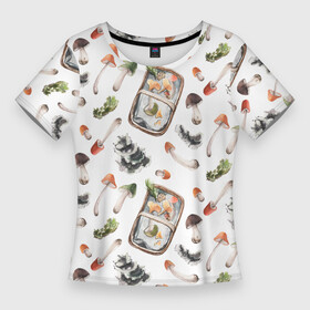 Женская футболка 3D Slim с принтом Узор Грибы и Корзины в Курске,  |  | Тематика изображения на принте: basket | mushrooms | summer | грибы | корзины | лето | узор