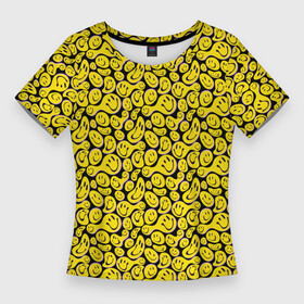 Женская футболка 3D Slim с принтом Деление смайликов в Курске,  |  | клетки | кружки | лица | паттерн | смайлики | эмодзи | эмоция