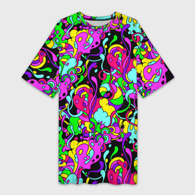 Платье-футболка 3D с принтом Щупальца и слизь в Курске,  |  | абстракция | желтый | зеленый | радуга | слизь | фон | черный | щупальца