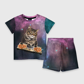 Детский костюм с шортами 3D с принтом Космический котёнок диджей  Space DJ Cat в Курске,  |  | Тематика изображения на принте: galaxy | in space | pizza | vinyl | vynil | в космосе | винил | вселенная | галактика | диск жокей | космическая кошка | космический кот | космос | кот | котик | котята | микшер | пицца | прикол | пульт | юмор