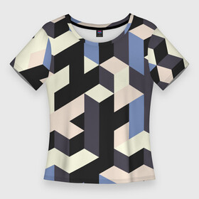 Женская футболка 3D Slim с принтом Изометрическая Мозаика в Курске,  |  | isometric | mosaic | pattern | изометрический | мозаика | синий | узор