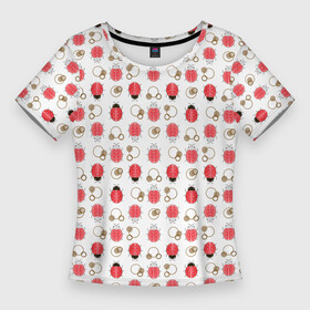 Женская футболка 3D Slim с принтом Забавные Божьи коровки на белом фоне в Курске,  |  | beetles | insects | ladybug | божья коровка | детский | жуки | насекомые