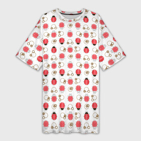 Платье-футболка 3D с принтом Забавные Божьи коровки на белом фоне в Курске,  |  | beetles | insects | ladybug | божья коровка | детский | жуки | насекомые