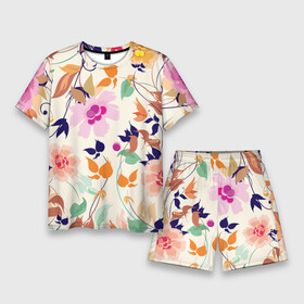 Мужской костюм с шортами 3D с принтом Summer floral pattern в Курске,  |  | flowers | leaf | pattern | summer | лето | лист | узор | цветок