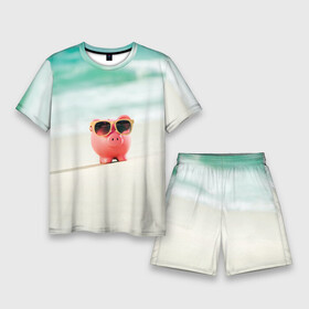 Мужской костюм с шортами 3D с принтом Свинка на отдыхе в Курске,  |  | pig | берег | животное | звери | курорт | море | отдых | отпуск | песок | пляж | свинка | свинка на отдыхе | свинтус | свинья | хрюшка