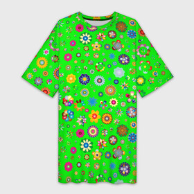 Платье-футболка 3D с принтом TEXTURE OF MULTICOLORED FLOWERS в Курске,  |  | зеленый | коричневый | красный | розовый | синий | текстура | цветные