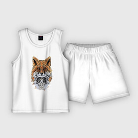Детская пижама с шортами хлопок с принтом Голова хитрой лисы в Курске,  |  | голова лисы | животное | лис | лиса | хищник