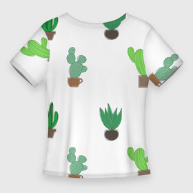 Женская футболка 3D Slim с принтом Кактусы в горшках, паттерн в Курске,  |  | cacti | cactus | green | plant | potted | succulent | горшок | зеленый | кактусы | колючий | колючки | мексика | минимализм | минималистичный | растение | суккуленты | цветок