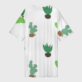 Платье-футболка 3D с принтом Кактусы в горшках, паттерн в Курске,  |  | cacti | cactus | green | plant | potted | succulent | горшок | зеленый | кактусы | колючий | колючки | мексика | минимализм | минималистичный | растение | суккуленты | цветок