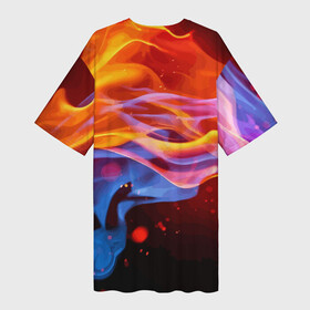 Платье-футболка 3D с принтом Огонь и вода  Стихия  Абстракция в Курске,  |  | abstraction | element | fire | neon | water | абстракция | вода | неон | огонь | стихия