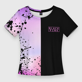 Женская футболка 3D Slim с принтом BLACKPINK  HALF COLORS в Курске,  |  | black  pink | black pink | blackpink | jennie | jisoo | k pop | lalisa | группа | к поп | корейская группа | розовый | черный