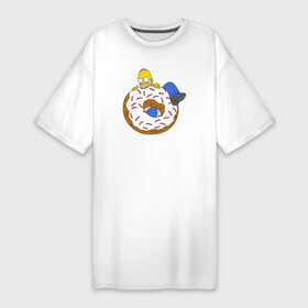 Платье-футболка хлопок с принтом Большой пончик с глазурью принт Гомер в Курске,  |  | арт | мультсериал | пончик | принт | симпсоны