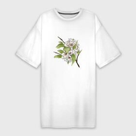Платье-футболка хлопок с принтом Нежные цветы на веточке в Курске,  |  | белые цветы | весна | груша | лето | листочки | листья | нежный | розовые цветы | сочный | цветочки | цветущее | цветы | яблоня | яркий