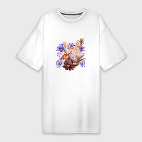 Платье-футболка хлопок с принтом Цветочный коллаж в Курске,  |  | ботаника | ботанический | весенний | весна | колибри | коллаж | летний | лето | птица | птицы | растение | растения | цветок | цветочный | цветы