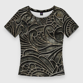Женская футболка 3D Slim с принтом Брутальный металлический орнамент в Курске,  |  | fashion | grid | metal | ornament | pattern | металл | мода | орнамент | решётка | узор