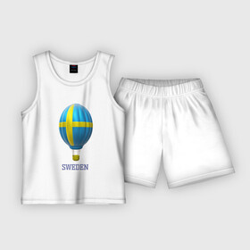 Детская пижама с шортами хлопок с принтом 3d aerostat Sweden flag в Курске,  |  | 3d | 3d aerostat | aerostat | air ballon | ballon | hot air ballon | sweden | sweden flag