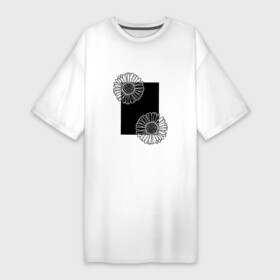 Платье-футболка хлопок с принтом Ромашки с черным прямоугольником в Курске,  |  | весна | геометрия | лето | линии | ромашки | силуэт | флора | цветы | черное