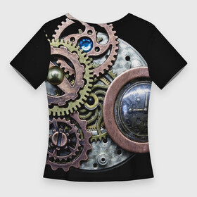 Женская футболка 3D Slim с принтом Mechanism of gears in Steampunk style в Курске,  |  | fashion | gears | mechanism | metal | steampunk | style | металл | механизм | мода | стиль | стимпанк | шестерёнки