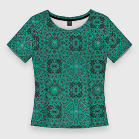 Женская футболка 3D Slim с принтом Зеленые классические фигуры в Курске,  |  | абстракция | бутоны | геометрия | узор | узоры | цветы