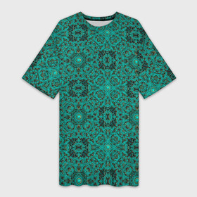 Платье-футболка 3D с принтом Зеленые классические фигуры в Курске,  |  | абстракция | бутоны | геометрия | узор | узоры | цветы