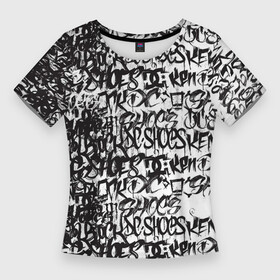 Женская футболка 3D Slim с принтом Кен Блок Граффити в Курске,  |  | abstraction | block | calligraphy | graffiti | hieroglyph | ken | kenblock | абстракция | автогонщик | автоспорт | гонщик | иероглифы | каллиграфия | надпись | черно белый | шрифт