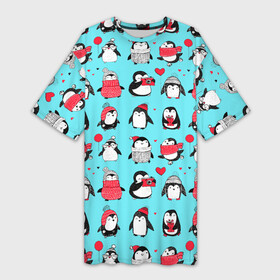 Платье-футболка 3D с принтом PENGUINS ON THE POSITIVE в Курске,  |  | animals | bird | black | charming | funny | kid | winter | животные | забавный | зима | малыш | очаровательный | птица | черный