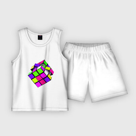 Детская пижама с шортами хлопок с принтом Кубик Рубика маслом в Курске,  |  | Тематика изображения на принте: игра | игрушка | квадрат | кислотный | куб | кубик | кубик рубика | математика | яркий | ярко