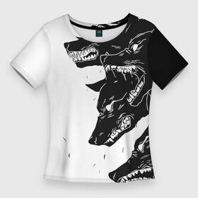 Женская футболка 3D Slim с принтом СТАЯ ВОЛКОВ  ЧЕРНО БЕЛЫЕ ВОЛКИ в Курске,  |  | wolf | волк | волки | нападение | стая | хищник | хищники