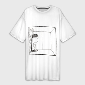 Платье-футболка 3D с принтом грустяш у окна в Курске,  |  | Тематика изображения на принте: sad | sadandart | грустяш | грустяш грустит | грустяш у окна