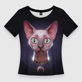 Женская футболка 3D Slim с принтом Кошка канадский сфинкс в Курске,  |  | sphynx cat | донской сфинкс кот | канадский сфинкс кот | кот петерболд | кот питерболд | кот сфинкс | котенок сфинкс | кошка сфинкс