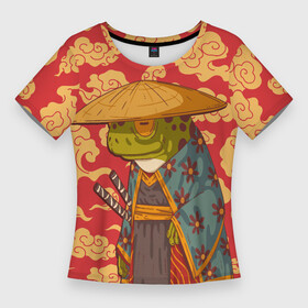 Женская футболка 3D Slim с принтом Старая самурайская лягуха в Курске,  |  | frog | воин | жаба | лягуха | лягушка | самурай | япония