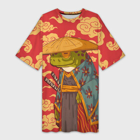 Платье-футболка 3D с принтом Старая самурайская лягуха в Курске,  |  | frog | воин | жаба | лягуха | лягушка | самурай | япония
