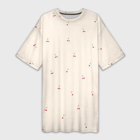 Платье-футболка 3D с принтом Вишня на бежевом фоне в Курске,  |  | бежевый | вишенка | вишнёвый | вишня | детский принт | зелень | красный | лето | милый принт | паттерн | тепло | фрукт | ягоды