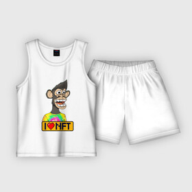 Детская пижама с шортами хлопок с принтом Ape coin i love NFT в Курске,  |  | Тематика изображения на принте: ape | ape coin | crypto | i love nft | nft | биткоин | биток | крипта | криптовалюта | нфт | обезьяна | обезьянка