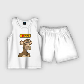 Детская пижама с шортами хлопок с принтом i love NFT Ape coin в Курске,  |  | Тематика изображения на принте: ape | ape coin | crypto | nft | биткоин | биток | крипта | криптовалюта | нфт | обезьяна | обезьянка