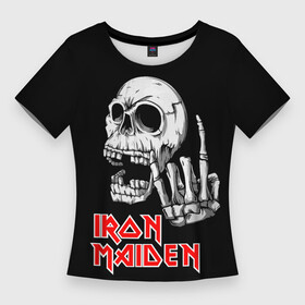 Женская футболка 3D Slim с принтом Iron Maiden Череп в Курске,  |  | iron | iron maiden | maiden | music | rock | айрон майден | айрон мейден | музыка | рок | черпеп