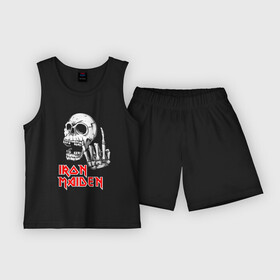 Детская пижама с шортами хлопок с принтом Iron Maiden, Череп в Курске,  |  | iron | iron maiden | maiden | music | rock | айрон майден | айрон мейден | музыка | рок | черпеп