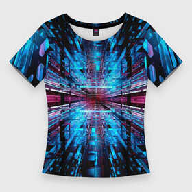 Женская футболка 3D Slim с принтом THE INFINITY TUNNEL в Курске,  |  | black | blue | color | geometric | illusion | modernism | pattern | surrealism | геометрический | иллюзия | модернизм | синий | сюрреализм | узор | цветной | черный