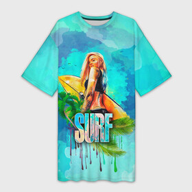 Платье-футболка 3D с принтом Surf  девушка в Курске,  |  | Тематика изображения на принте: art | handeyework | surf | вода | водный спорт | доска | лето | море | океан | пальмы | пляж | серф | серфинг | солнце | спорт
