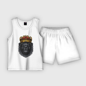 Детская пижама с шортами хлопок с принтом Черный царь зверей в Курске,  |  | арт | иллюстрация | король | корона | лев | львенок | царь