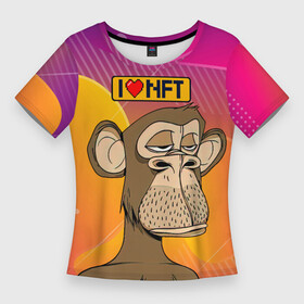 Женская футболка 3D Slim с принтом Ape coin i love NFT в Курске,  |  | Тематика изображения на принте: ape | ape coin | crypto | i love nft | nft | биткоин | биток | крипта | криптовалюта | нфт | обезьяна | обезьянка
