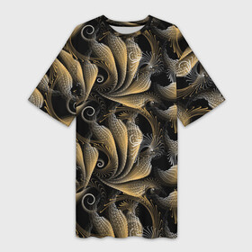 Платье-футболка 3D с принтом Золотистые абстрактные узоры в Курске,  |  | абстрактные | абстракция | геометрия | классика | классические | нейтральные | спокойные | узор | узоры