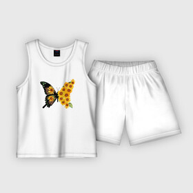 Детская пижама с шортами хлопок с принтом Черно желтая бабочка из подсолнухов в Курске,  |  | бабочка | подсолнух | подсолнухи | семечки | цветы | черно желтая бабочка