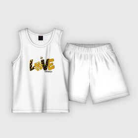 Детская пижама с шортами хлопок с принтом Love  буквы из сот в Курске,  |  | love | буквы | любовь | мед | осы | пчелы | соты